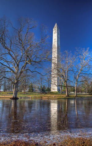Jefferson Davis Memorial over a Frozen Pond