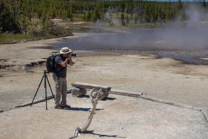 John taking Photographs in Norris Geyser Basin, Yellowstone - Credit Rachel McCubbin