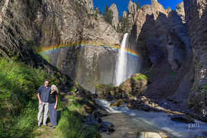 John and Rachel beneath a Rainbow, Tower Falls, Yellowstone